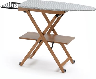 Arredamenti Italia Stirocomodo Ciliegio Houten Strijkplank 135x45 cm – Massief Beuken – Hoogte Verstelbaar 84-93 cm – Met Stoomunithouder & Wieltjes – Kleur: Bruin - ARIT