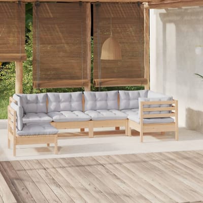 vidaXL - 6-delige - Loungeset - met - grijze - kussens - grenenhout