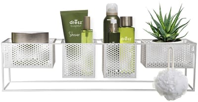Dresz - Metalen wandrek - 4 verplaatsbare bakken - 60 x 11 x 15 cm - Wit