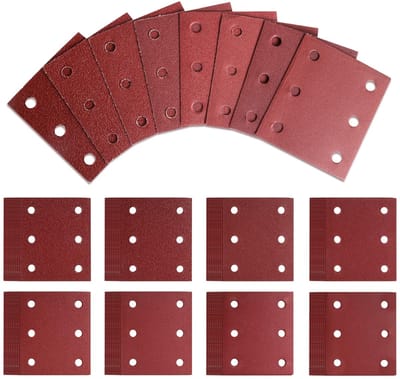 Dailygoods - Schuurpapierset, 80 stuks, 115 x 101 mm, schuurpapier, klittenband, 40, 60, 80, 100, 120, 180, 240, 320, 6 gaten, compatibel met Makita BO4555, BO4554, BO4561, DBO484Z DBO480Z BO4565K 4565J. BO4565