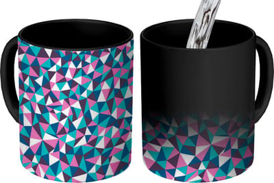Magische Mok - Foto op Warmte Mokken - Koffiemok - Geometrie - Roze - Blauw - Wit - Patronen - Magic Mok - Beker - 350 ML - Theemok