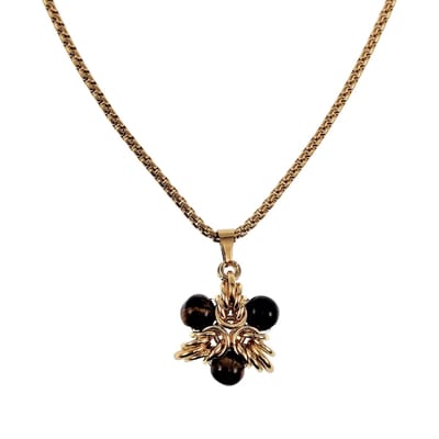 50cm tot 55cm Ketting Dames - Verguld RVS - Jasseron-Ketting met Tijgeroog Steen Ster Hanger - Verstelbaar