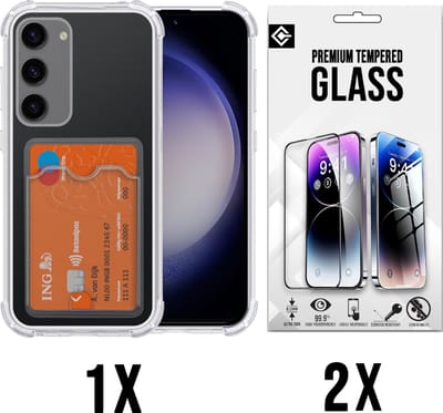 Casemania Hoesje Geschikt voor Samsung Galaxy A55 - Transparant - Anti Shock Back Cover met Pasjeshouder + 2X Glazen Screenprotector