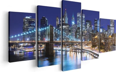 Artaza Canvas Schilderij Vijfluik Skyline New York In Het Centrum - 100x50 - Foto Op Canvas - Canvas Print