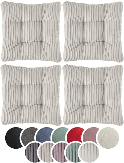 sleepling stoelkussen, 38 x 38 cm, set van 4, ribfluweellook, zachte bekledingsstof, zitkussen in beige