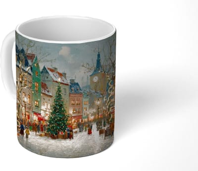 Mok - Koffiemok - Kerstsfeer - Stadsplein - Kleurrijk - Mokken - 350 ML - Beker - Koffiemokken - Theemok