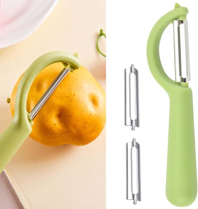 Schilmes met 2 Vervangbladen, Ideaal voor Groenten en Fruit, Handig en Gebruiksvriendelijk, Groen