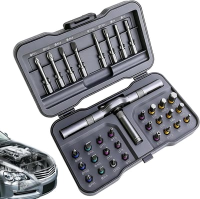 Ratelschroevendraaier Set - Precisie Gereedschap - Elektronica Reparatie - Flexibele Hoek Verstelbaar - 32 Delig - Zilver