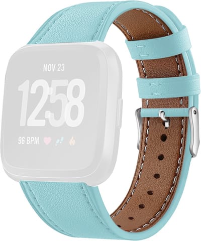 By Qubix - Compatible Fitbit bandje - geschikt voor Fitbit Versa 1 / 2 & Lite leren bandje - Blauwgroen Smartwatchbandje bandje Armband Polsband Strap Band Watchband