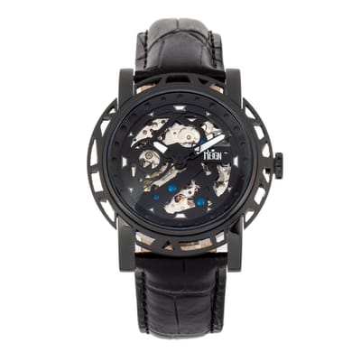 Reign Stavros automatisch skelet horloge met leren band