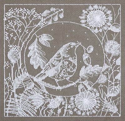 PANNA Borduurpakket Wit kant. Vogel PT-1865 - Kruissteek - Borduren voor volwassenen - Aida