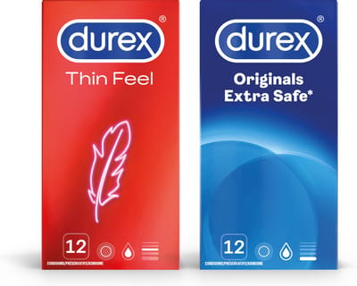 Durex - 24 stuks Condooms - Thin Feel 1x12 stuks - Extra Safe 1x12 stuks - Voordeelverpakking