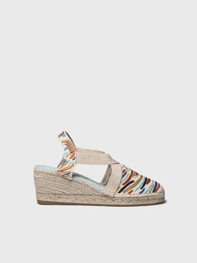 Dames espadrille met sleehak en veelkleurig borduurwerk | MONTJOI
