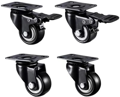 Set van 4 Meubelwielen, 360° Draaibare Transportwielen, Rubber Castors voor Binnen en Buiten, Tot 50 kg per Wiel