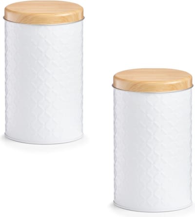 Zeller keuken voorraad blik - 4x - wit - metaal - 10,5 x 18 cm - 2L - snoeptrommels - koffieblik - voedsel opslag