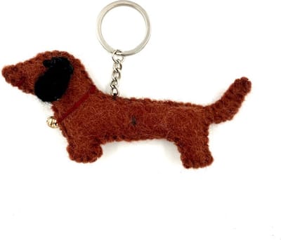 Luna-Leena duurzame teckel sleutelhanger / tas bedel bruin - vilt wol - handgemaakt in Nepal - love - dachshund baghanger - bag charm - animal keychain - moederdag cadeau - trendy dog - gift - jachthond - teckel lovers