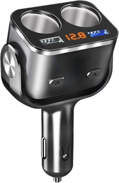 DrPhone CAR5 - 90W Autolader + 2x sigarettenplug – Snellader - 2x USB 3.0 oplaadpoort met LED - Zwart