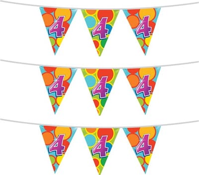 Haza Vlaggetjes 4 jaar - leeftijd verjaardag - 2x stuks - plastic 10m