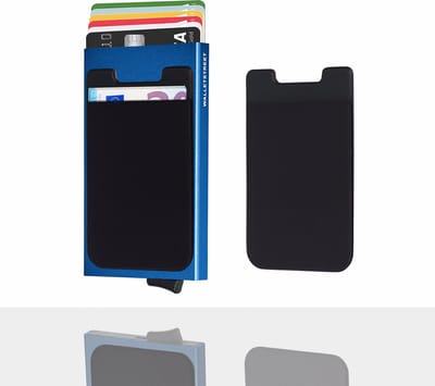 Walletstreet Uitschuifbare Pasjeshouder Slim-Fit Collection Aluminium Creditcardholder/Card Protector Anti-Skim/ RFID 7 Pasjes Met Plakwallet – Voor Mannen & Vrouwen -Kerstcadeau Ideale Geschenk- Marine Blauw/Blue