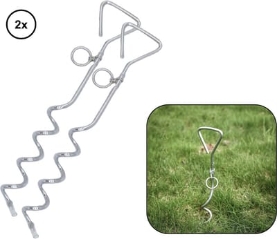 2x PD® - Aanlegspiraal - Vastlegspiraal - Camping Vastlegset - 16 CM - Zilver - Metaal - buitenactiviteiten voor huisdieren