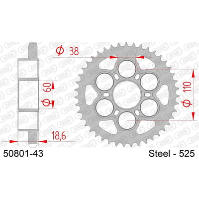 Stalen motortandwiel achteraan Afam 525 43 dents