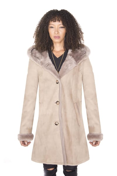 Dames suède merino schapenvacht parka jas-tripoli