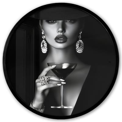 Poster in lijst Rond - Fotolijst 40x40 cm - Posters - Vrouw - Cocktail - Chic - Ronde posterlijst zwart - Decoratie - Wanddecoratie woonkamer - Muurdecoratie slaapkamer