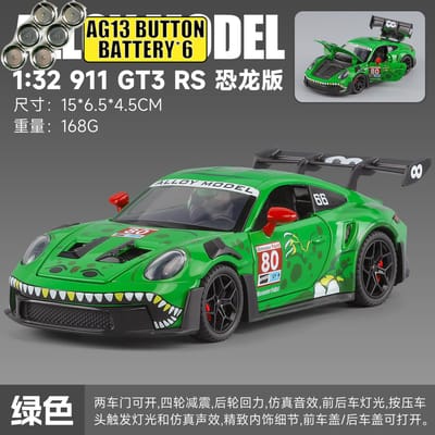 1:32 Metalen Diecast Modelauto Compatibel Met Porsche 911 Gt3 Rs 992 Dinosaurier Livery Editie Duitse Sportwagen Huiscadeau