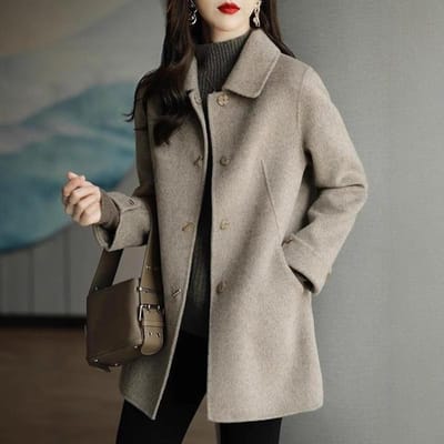 Wollen Jas Dames Herfst en Winter Nieuwste Koreaanse Stijl Raglanmouw Dubbelrijige Jas XXL black