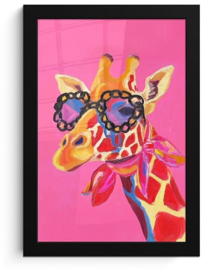 Poster in lijst - Fotolijst 20x30 cm - Posters - Giraf - Roze - Bril - Sjaal - Posterlijst zwart - Decoratie - Wanddecoratie woonkamer - Muurdecoratie slaapkamer
