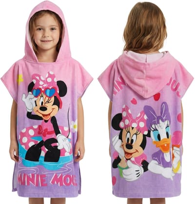 DISNEY Minnie Mouse Zwembadhanddoek, sneldrogende poncho met capuchon voor kinderen voor op het strand, 100% katoen