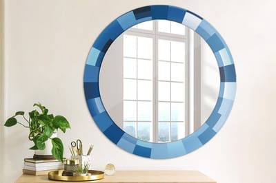 Coloray Bedrukte Spiegel - Blauwe abstractie Bedrukte Spiegel - 70 cm - Blauw Bedrukte Spiegel - Bedrukte Spiegel - Spiegel Met Bedrukte Lijst - Spiegel Met Decoratie