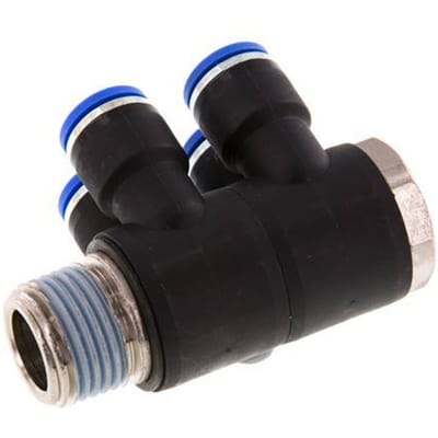 10mm x R1/2'' 4-way Manifold Messing/PA 66 Insteekfitting Buitendraad Draaibaar NBR