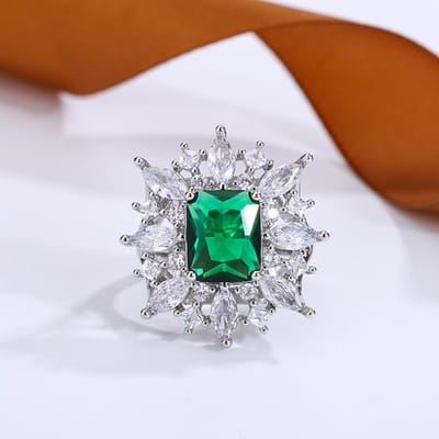 Nieuwe Stijl Nieuw High-End Luxe Ontwerp S925 Sterling Zilver Smaragd Damesring Smaragd Inlegringen Adjustable opening gray