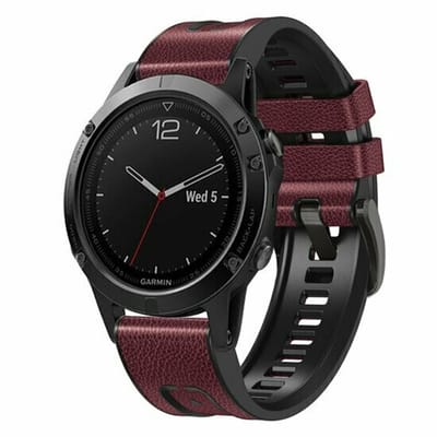 By Qubix - Geschikt voor Garmin bandje - 22mm Quickfit - leer + siliconen bandje - Bordeaux - Geschikt voor Garmin Instinct 3 / Instinct E - 45mm