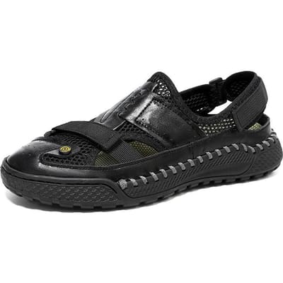 Sandalen Heren Zomer Nieuw Echt Leer Casual Strand Mesh Ademend Holle Neus Zachte Zool Rijschoenen 46