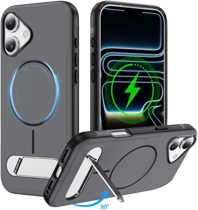 IYUPP Hoesje geschikt voor iPhone 16 Hoesje - Geschikt voor MagSafe - Met Kickstand Standaard - Back Cover - Zwart
