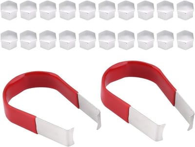 Set van 20 Beschermende Doppen voor Wielmoeren, 19 mm, Hexagonale Chrome Caps voor Auto's en Fietsen