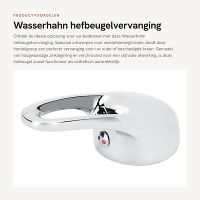 Dailygoods- Hefbeugel Verchroomd - Hendelgreep Kraan - Zinklegering - 35 mm Ventiel - 45 mm Handvat - Duurzaam Materiaal - Kraanhendel