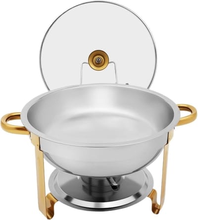 Buffetset Voedselverwarmer - Chafing Dish - Gerechten Warm Houden - RVS Met Deksel - 5 Liter - Goud