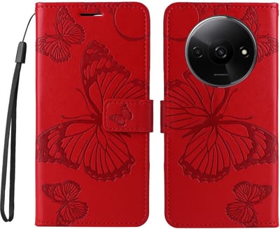 Coverup Hoesje - Geschikt voor Xiaomi Redmi A3 Hoesje - Coverup Vlinders Book Case - Rood