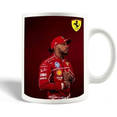 Mug en céramique - MANIACASE - Lewis Hamilton Official Ferrari Wallpaper - Blanc - 30 cl - Compatible lave-vaisselle et micro-ondes blanc