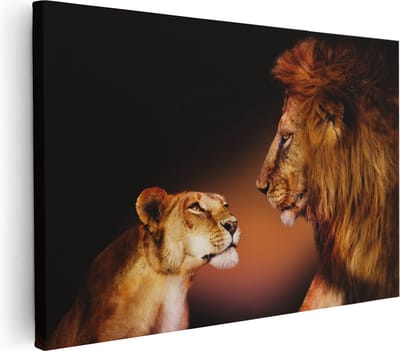 Artaza Canvas Schilderij Leeuwenkop - 30x20 cm - Klein - Wanddecoratie Dierenkop - Muurdecoratie Woonkamer - Kamer Accessoires