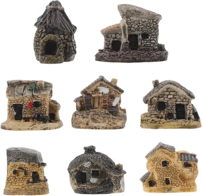 Miniatuur Huisjes - Sprookjes Tuin - Decoratie Aanleggen - Duurzaam Hars - 8 Stuks - Lichtbruin