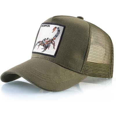 K Four Season Heren Trucker Caps Met Schorpioen Patch Snapback Hip Hop Pet Voor Dames Verstelbare Unisex Baseball Petten groen