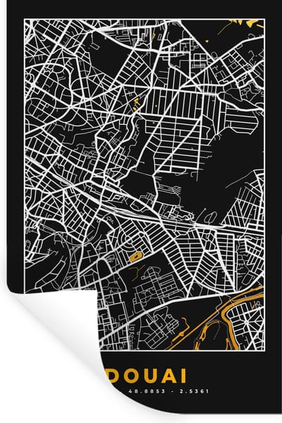 Muurstickers - Sticker Folie - Frankrijk - Douai - Stadskaart - Kaart - Plattegrond - 20x30 cm - Plakfolie - Muurstickers Kinderkamer - Zelfklevend Behang - Zelfklevend behangpapier - Stickerfolie