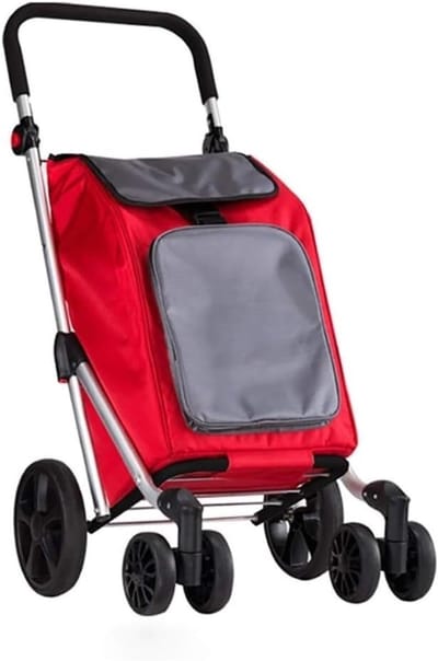 Boodschappentrolley Vierwieler - Draagbare Kar - Boodschappen Doen - Volledig Opvouwbaar - 43L Capaciteit - Rood