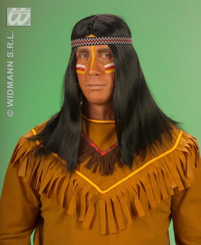 Indianen pruik zwart man