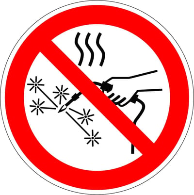 Warmte afstotende werkzaamheden verboden sticker - ISO 7010 - P039 400 mm