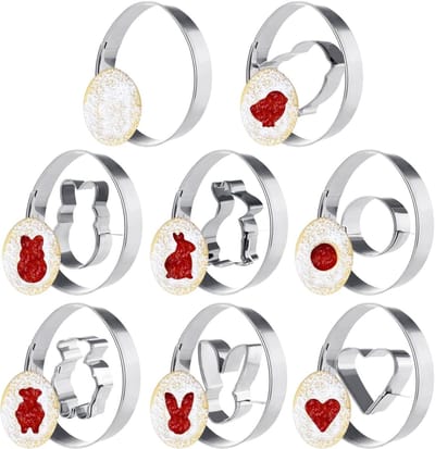 Easter Cookie Cutters - Pasen - Decoratie voor Thuis - Cake Moulds - Geschenk - RVS - 7.5 x 6 x 2 cm - met Konijn, Ei, Motieven, Etc